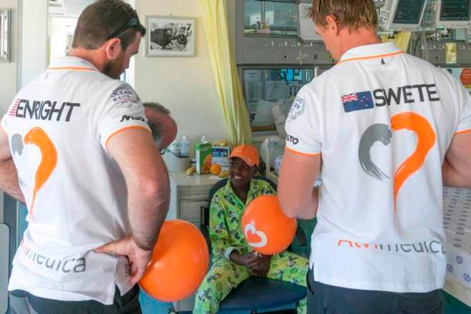 The team’s young American skipper Charlie Enright, 30, of Bristol, RI, has visited with children recovering from heart disease - Team Alvimedica World Heart Health Charity Tour © Team Alvimedica http://teamalvimedica.tumblr.com/